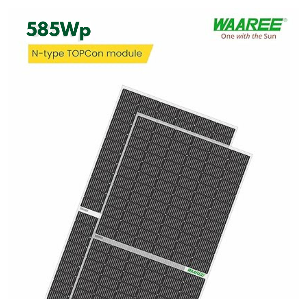 WAAREE 585Wp 24 Volts TOPCON N-Type Framed Dual Glass Bifacial Solar Panel