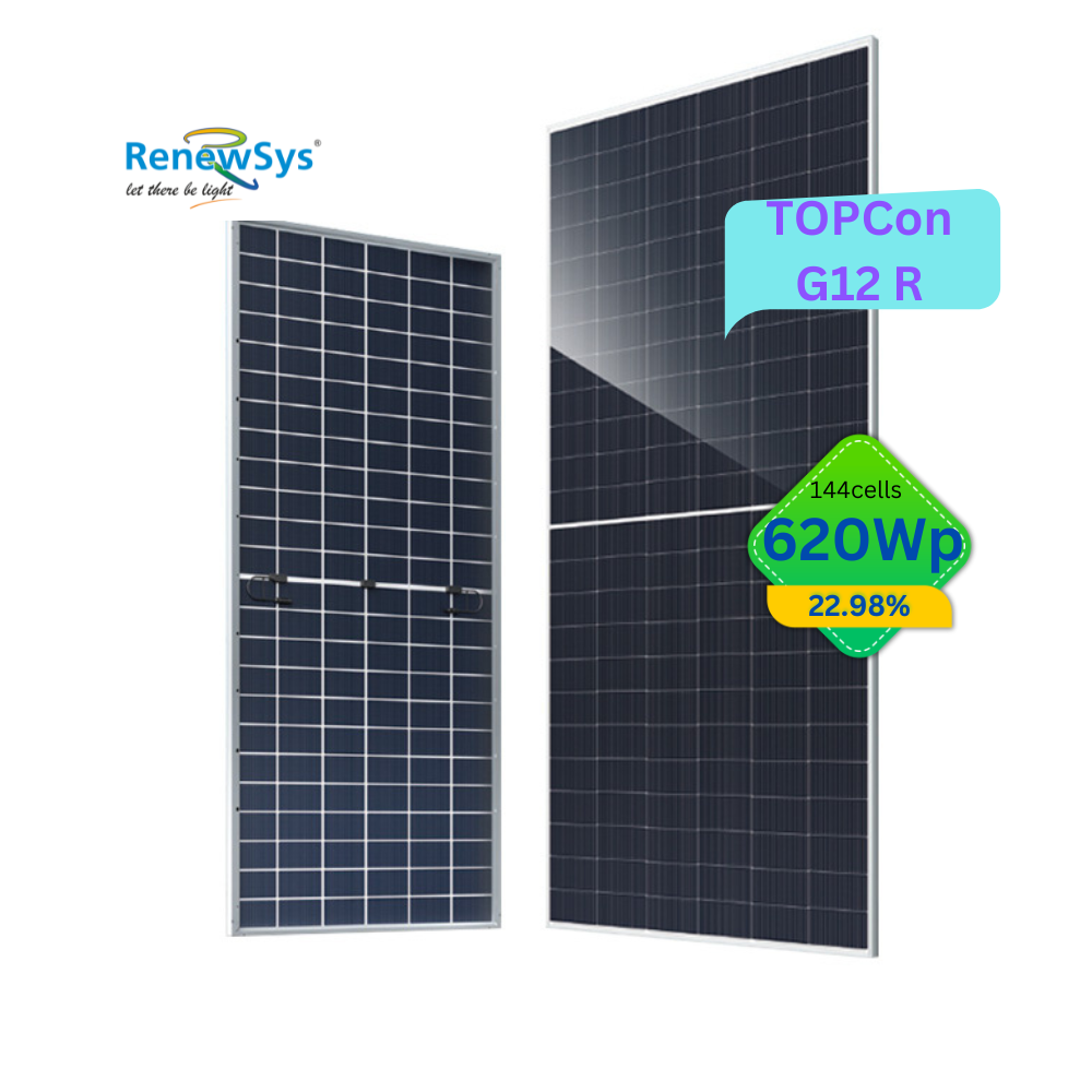 RenewSys 620Wp TOPCon G12 R Bifacial halfcut solar panel